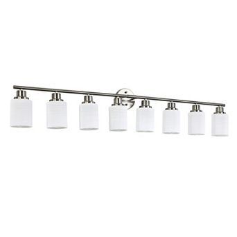 8-Light Brushed Nickel Vanity Light, Modern Frosted Glass Bathroom Fixture (52-Inch Wide)