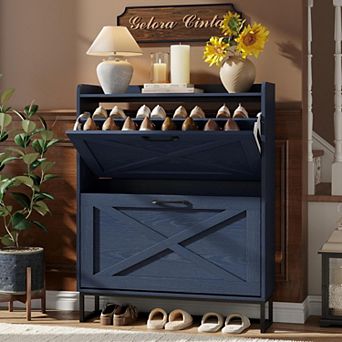 Farmhouse Shoe Storage Cabinet with Flip Drawers, Narrow Freestanding Hidden Shoe Rack for Entryway