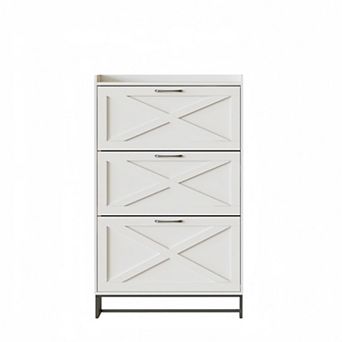Farmhouse Shoe Storage Cabinet with Flip Drawers, Narrow Freestanding Hidden Shoe Rack for Entryway
