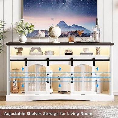 59" Kitchen Storage Cabinet with Sliding Barn Doors, Sideboard Buffet for Dining Room, Living Room