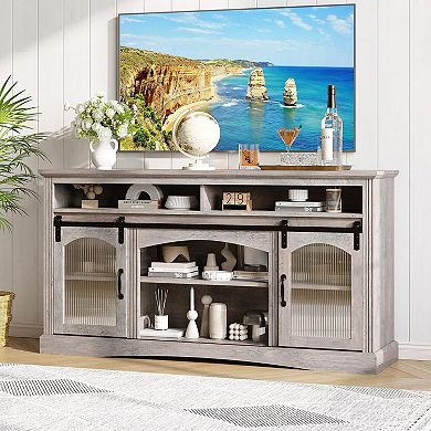 59" Kitchen Storage Cabinet with Sliding Barn Doors, Sideboard Buffet for Dining Room, Living Room