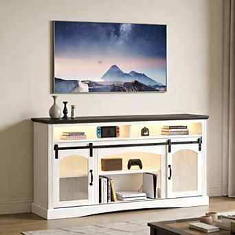 59" Kitchen Storage Cabinet with Sliding Barn Doors, Sideboard Buffet for Dining Room, Living Room