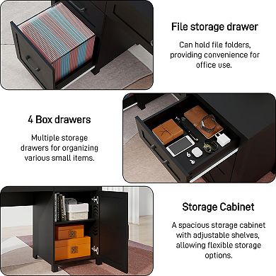 Farmhouse Executive Desk with 5 Drawers & Charging Station for Home Office, Study/ Writing Desk