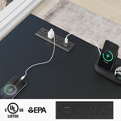 Farmhouse Executive Desk with 5 Drawers & Charging Station for Home Office, Study/ Writing Desk