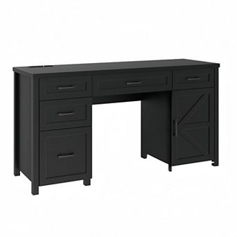Vabches 61 Inch Farmhouse Executive Desk, 5 Drawers File Cabinet Rustic Wood Home Office Desk