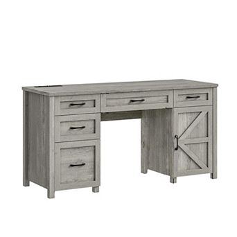 Farmhouse Executive Desk with 5 Drawers & Charging Station for Home Office, Study/ Writing Desk