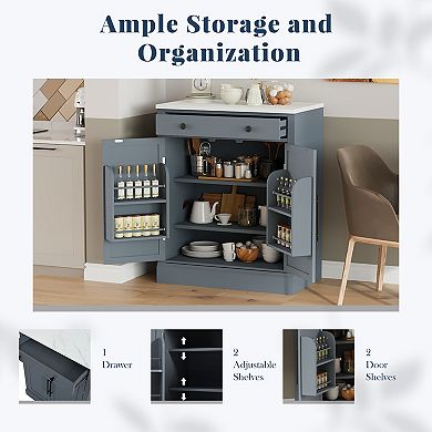 KWPZQEB Freestanding 2 Doors Kitchen Pantry, Coffee Bar Cabinet with Drawer & Adjustable Shelves