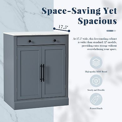 KWPZQEB Freestanding 2 Doors Kitchen Pantry, Coffee Bar Cabinet with Drawer & Adjustable Shelves