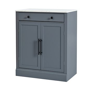 KWPZQEB Freestanding 2 Doors Kitchen Pantry, Coffee Bar Cabinet with Drawer & Adjustable Shelves
