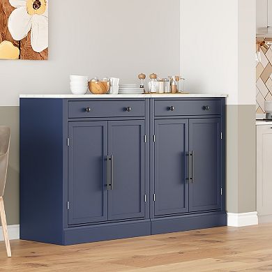 KWPZQEB Freestanding Kitchen Pantry Set of 2, Coffee Bar Cabinet with Drawer & Adjustable Shelves