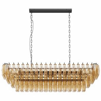 54" Black Rectangular Modern Chandelier 12-Light Smoke Glass Fixture for Dining Room