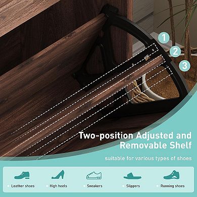 Vabches Slim Shoe Cabinet with 2 Flip Drawers, Entryway Shoe Storage Organizer with Open Cubby