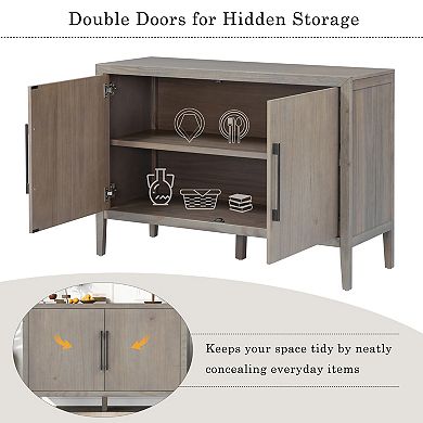 KWPZQEB Farmhouse Pine Veneer Sideboard with Adjustable Feet & Metal Handles for Kitchen