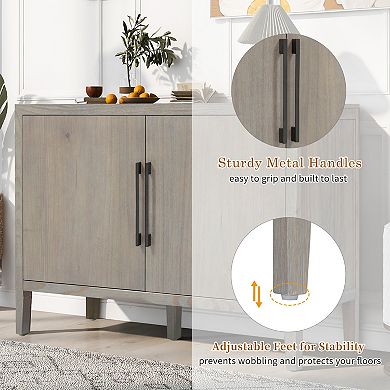KWPZQEB Farmhouse Pine Veneer Sideboard with Adjustable Feet & Metal Handles for Kitchen