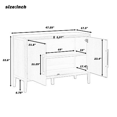 KWPZQEB Farmhouse Pine Veneer Sideboard with Adjustable Feet & Metal Handles for Kitchen
