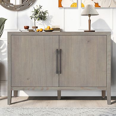 KWPZQEB Farmhouse Pine Veneer Sideboard with Adjustable Feet & Metal Handles for Kitchen