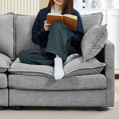 102" L-Shaped Sofa, Modular Sectional 3-Seater Cloud Couches, Chenille, with Movable Ottoman