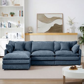 102" L-Shaped Sofa, Modular Sectional 3-Seater Cloud Couches, Chenille, with Movable Ottoman