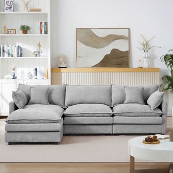102" L-Shaped Sofa, Modular Sectional 3-Seater Cloud Couches, Chenille, with Movable Ottoman