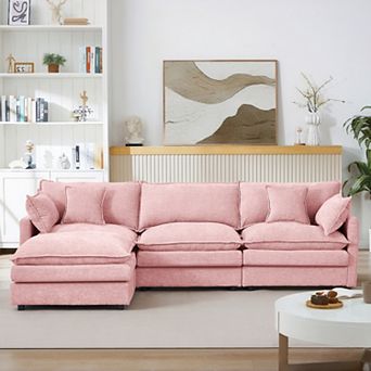 102" L-Shaped Sofa, Modular Sectional 3-Seater Cloud Couches, Chenille, with Movable Ottoman
