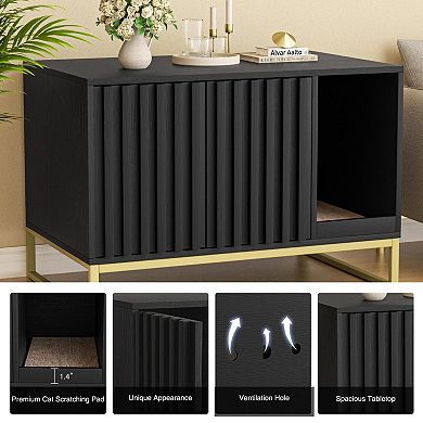 Cat Litter Box Enclosure with Scratch Pad, Hidden Cat Washroom & End Table for Indoor Cats