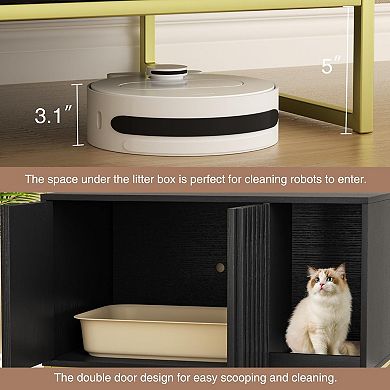 Cat Litter Box Enclosure with Scratch Pad, Hidden Cat Washroom & End Table for Indoor Cats