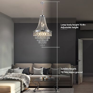 Luxurious Crystal Chandelier 20" Wide x 33" Tall Sparkling Staircase Light for High Ceilings