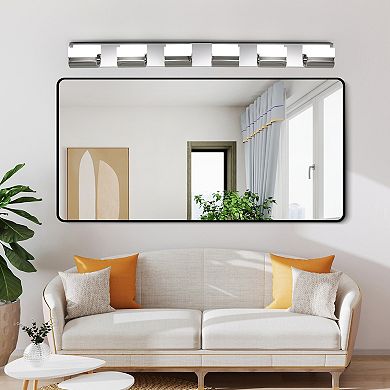 46.5" Chrome 6-Light LED Bathroom Vanity Light, Dimmable Modern Fixture for Over Mirror