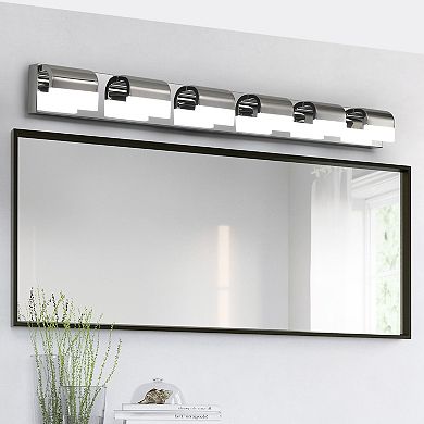 46.5" Chrome 6-Light LED Bathroom Vanity Light, Dimmable Modern Fixture for Over Mirror