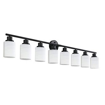 8-Light Black Vanity Light Modern Frosted Glass Bathroom Fixture with Iron Frame (52-Inch Wide)