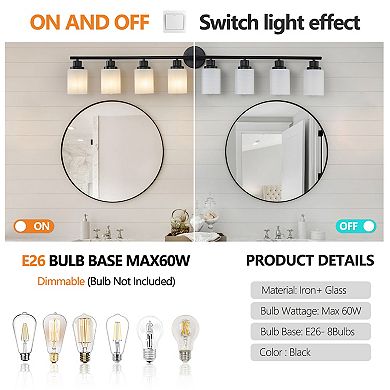 8-Light Black Vanity Light Modern Frosted Glass Bathroom Fixture with Iron Frame (52-Inch Wide)