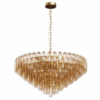 37" Extra Large Gold Modern Chandelier 14-Light Smoke Glass Round Fixture for Living Room