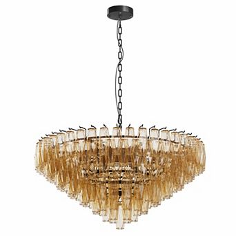 37" Extra Large Modern Black Chandelier 14-Light Smoke Glass Round Fixture for Dining Room