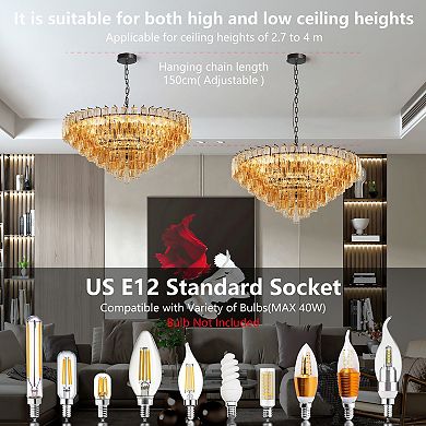 37" Extra Large Modern Black Chandelier 14-Light Smoke Glass Round Fixture for Dining Room
