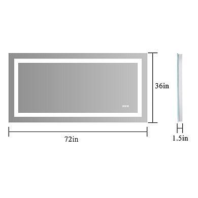 72" x 36" LED Bathroom Mirror Anti-Fog, Touch Sensor, Frameless Backlit with Dimmable Daylight