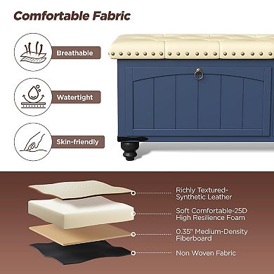 Ottoman with Storage, Wooden Storage Ottoman Bench with Safety Hinge, Upholstered Entryway Bench