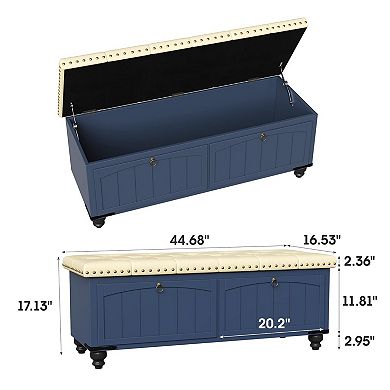Ottoman with Storage, Wooden Storage Ottoman Bench with Safety Hinge, Upholstered Entryway Bench