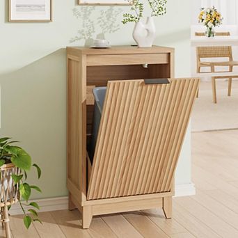 Tilt Out Trash Can Cabinet with Odor Control, Fluted Trash Cabinet 13 Gallon Hidden Bin Storage