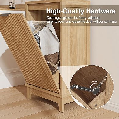 Tilt Out Trash Can Cabinet with Odor Control, Fluted Trash Cabinet 13 Gallon Hidden Bin Storage