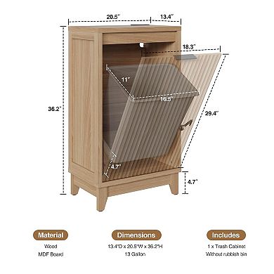 Tilt Out Trash Can Cabinet with Odor Control, Fluted Trash Cabinet 13 Gallon Hidden Bin Storage