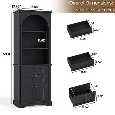 File Cabinet with 3-Tier Bookcase for Home Office Fits Letter/Legal/A4 Size Hanging File Folders