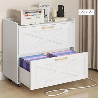 Lateral File Cabinet 2 Drawers with Charging Station for Legal/Letter/A4 Size Hanging Files