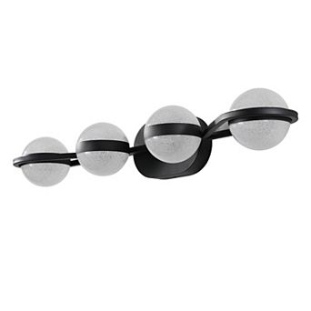 30" Black 4-Light LED Bathroom Vanity Light, Modern Crystal Sand Acrylic Shades, Wall Mount