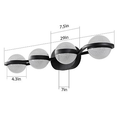 30" Black 4-Light LED Bathroom Vanity Light, Modern Crystal Sand Acrylic Shades, Wall Mount