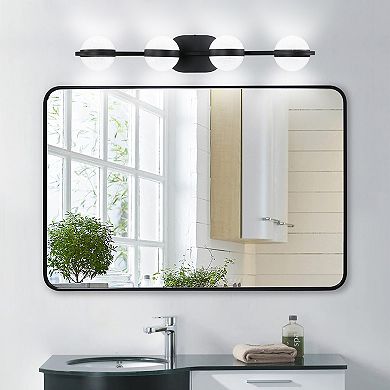 30" Black 4-Light LED Bathroom Vanity Light, Modern Crystal Sand Acrylic Shades, Wall Mount