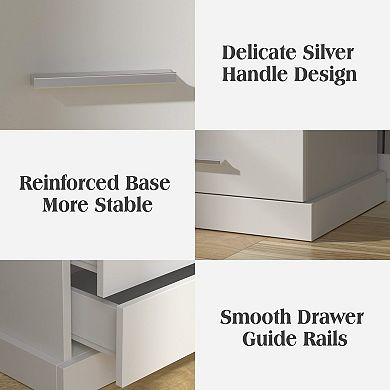 LED Nightstand with Charging Station, Side Table with 3 Drawers & Open Storage, 2-Piece Set