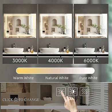 48" x 36" LED Bathroom Mirror, Anti-Fog, Touch Sensor, Frameless Backlit with Dimmable Colors
