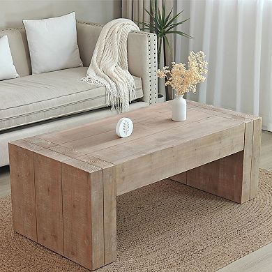 KWPZQEB Rectangular Farmhouse Wood Coffee Table, 49 Inch