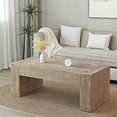 KWPZQEB Rectangular Farmhouse Wood Coffee Table, 49 Inch