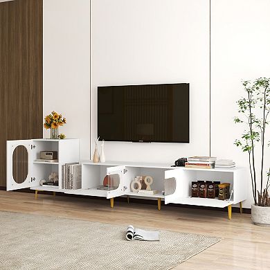 KWPZQEB Extendable TV Stand Luxury Entertainment Center with Multifunctional Storage Space